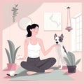woman dog body zen fitness home lifestyle yoga sport training cartoon. Generative AI. Royalty Free Stock Photo