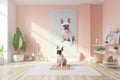 body dog woman puppy yoga sport home training cartoon fitness lifestyle. Generative AI. Royalty Free Stock Photo