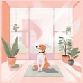 dog woman body training fitness relax yoga home cartoon sport lifestyle. Generative AI. Royalty Free Stock Photo