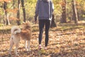 Woman and dog walking in the park. Sport concept