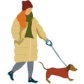Woman and dog on winter walk vector icon Royalty Free Stock Photo