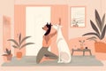 woman dog yoga fitness training home sport cartoon person body lifestyle. Generative AI. Royalty Free Stock Photo