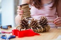 The woman doiing diy festive decorations at home Royalty Free Stock Photo