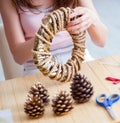 Woman doiing DIY festive decorations at home Royalty Free Stock Photo