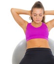 Woman doing abdominal crunch on fitness ball Royalty Free Stock Photo