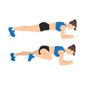 Woman doing Abdominal exercise position introduction with Plank Knee to Elbow in 2 step for guide