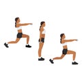 Woman doing Alternating lunge front raise exercise.