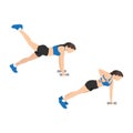 Woman doing alternating plank row leg raise exercise.