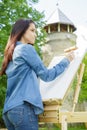 Woman doing architectural painting