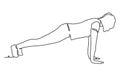 Woman doing Ashtanga Vinyasa yoga - extended four-limbed pose. Continuous line drawing. Isolated on the white background