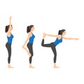 Woman doing ayurveda yoga poses in three different poses. Flat vector illustration