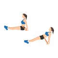 Woman doing band reverse plank exercise. Flat vector