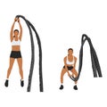 Woman doing battle rope double arm slams exercise