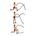 Woman doing Battle rope reverse lunges exercise