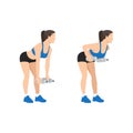 Woman doing bent over two armed water bottle rows exercise