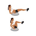 Woman doing Bosu ball leg pull in. Knee tucks exercise