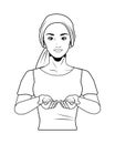 Woman doing breast self exam wearing head scarf pop art line style
