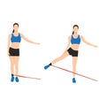 Woman doing Butt. cable standing abduction with long resistance band
