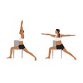 Woman doing Chair warrior II. Virabhadrasana exercise.