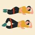 Woman doing clamshells. Illustrations of glute exercises and workouts. Flat vector illustration Royalty Free Stock Photo