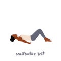 woman doing Constructive Rest Pose, Savasana Variation Bent Legs, Corpse Pose Variation Bent Legs