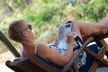 Woman doing crosswords Royalty Free Stock Photo