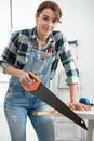 Woman doing DIY work at home