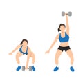 Woman doing the dumbbell power snatch exercise.