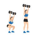 Woman doing Dumbbell squat thrusters. squat to overhead press exercise Royalty Free Stock Photo