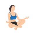 Woman doing easy pose sukhasana exercise.