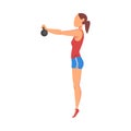 Woman Doing Exercise Lifting Kettlebell, Girl Doing Sports Firming her Body, Buttock Workout Vector Illustration on