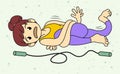 Woman Doing Exercise With Skipping Rope. Lazy Sport. Funny fitness concept