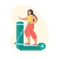 Woman doing exercises with elliptical trainer. Outdoor sports equipment. Flat vector illustration Royalty Free Stock Photo