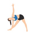 Woman doing extended Triangle pose or Utthita trikonasana exercise.