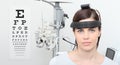 Woman doing eyesight measurement, balance test and visual chart Royalty Free Stock Photo