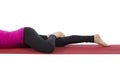 Woman doing facedown hip rotation