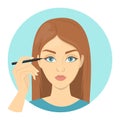 Woman doing facial make up and apply eye liner.