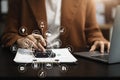 woman doing finance at home office with calculate expenses Royalty Free Stock Photo