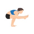 Woman doing Firefly Pose Variation. Practice Tittibhasana Variation