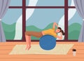 A young girl is engaged in pilates with a ball. Slim lady dressed in a sportive uniform doing sports Royalty Free Stock Photo