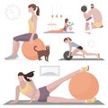 Woman doing fitness and yoga exercises with ball vector illustration Royalty Free Stock Photo
