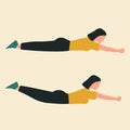 Woman doing floor jacks. Illustrations of glute exercises and workouts. Flat vector illustration Royalty Free Stock Photo