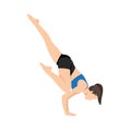Woman doing Flying crow pose. Flat vector illustration