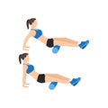 Woman doing Foam roller hamstring stretch exercise.