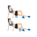 Woman doing Foam roller outer thighs stretch