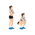 Woman doing Goblet squats exercise. Flat vector illustration