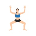 Woman doing Goddess Pose, Fierce Angle Pose, Victory Squat Pose