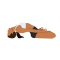 Woman doing Half lotus easy Fish Pose Variation. Beautiful girl practice Matsyasana Variation