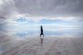 Woman doing handstand on salt flats, Salar de Uyuni Royalty Free Stock Photo