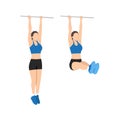 Woman doing hanging leg raises to bar flat vector illustration Royalty Free Stock Photo
